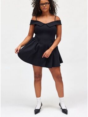 NEW WITH TAGS-NEVER WORN Kimchi Blue Black Off-Shoulder Fit-and-Flare Mini Dress
